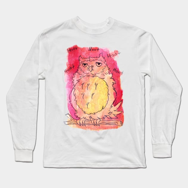 Watercolor Owl Hoot Hoot Hoot Long Sleeve T-Shirt by saradaboru